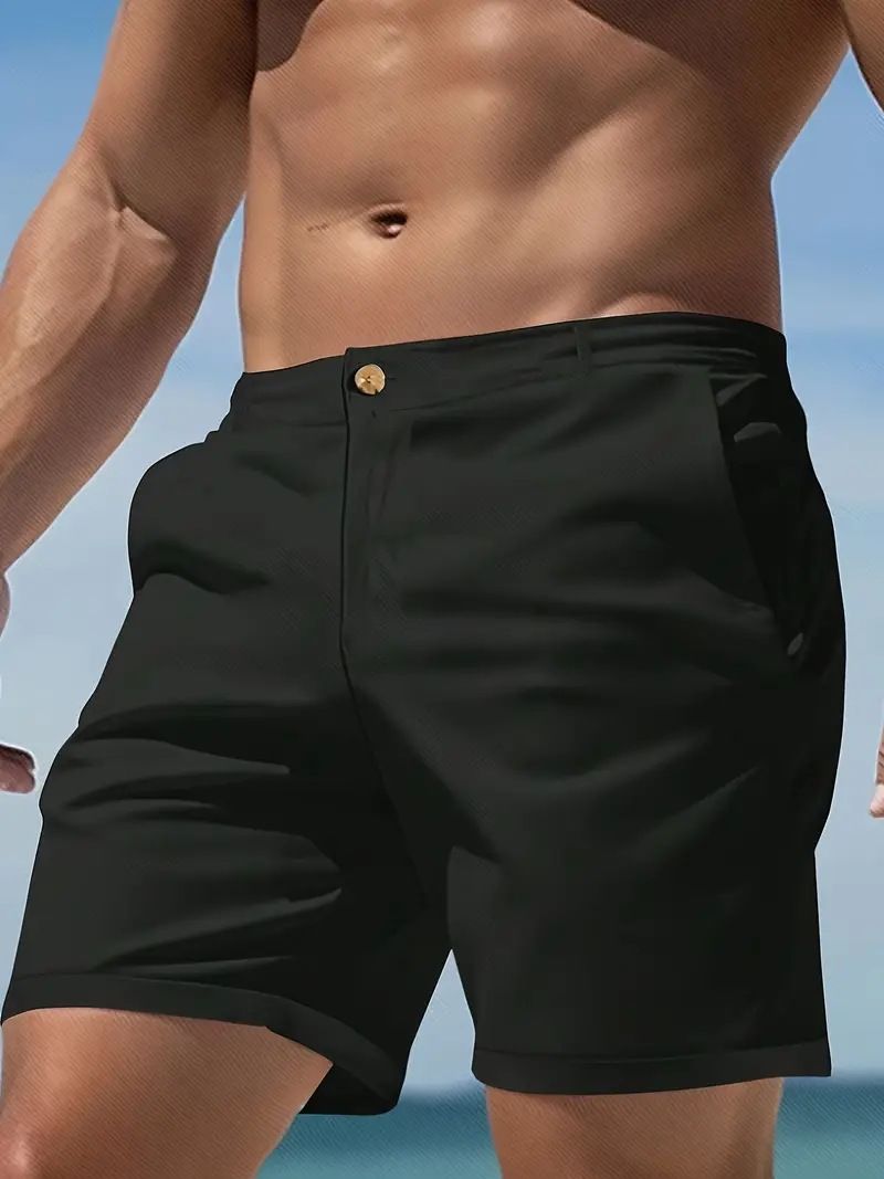 Men's Clothing Casual Shorts Stylish Cotton Blend Shorts Retro American Style Solid Color Comfortable Fit ( White, Gray, Light Gray, Red, Navy Blue)_viptrois.com