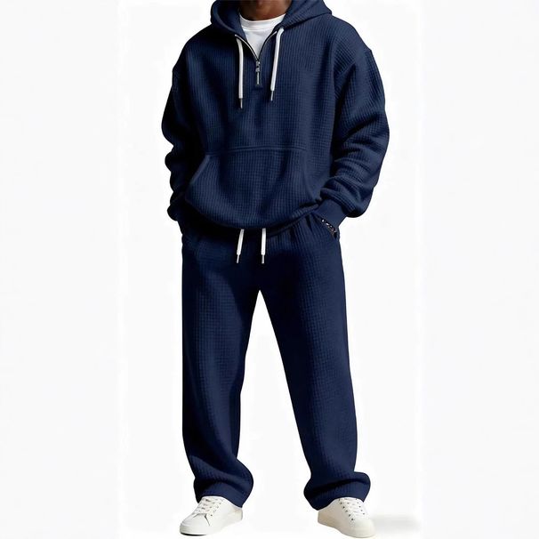 Hot Sale Printed Waffle Hoodie & Pants Set For Men - Comfortable Loose Fit Autumn Winter Tracksuits_viptrois.com