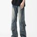 Men's Black Flared Cargo Jeans, Straight Leg, Loose Fit, American High Street Style, Vibe Brand, Trendy And Cool Patchwork Design._viptrois.com