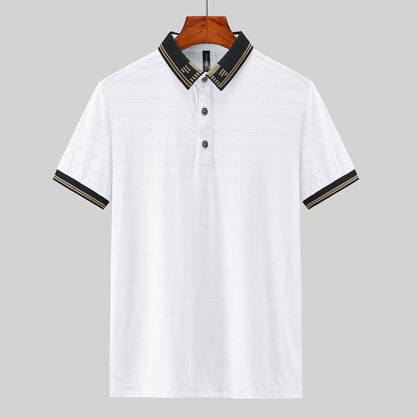 Men's Clothing New Ice Silk Short Sleeve Top Korean Style Trendy Slim Polo Shirt Fashion Casual Lapel Top_viptrois.com