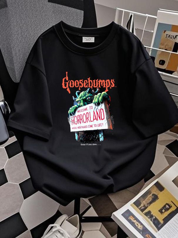 Vintage Goosebumps Bedtime Scary T-Shirt, Enter If You Dare, Halloween Scary Tee Stylish Casual Homme Comfortable Summer Slightly Soft Streetwear_viptrois.com