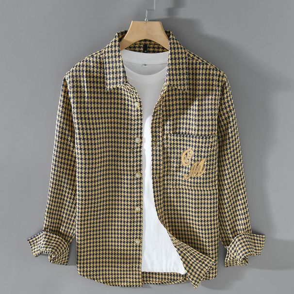 Plaid Casual Plus Size Men's Shirt Jacket Casual Versatile Pure Cotton Comfortable Long Sleeved Shirt_viptrois.com