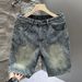 Men's Trendy Washed Jacquard Denim Shorts High Street Style Summer Loose Fit American Retro Cool Five Point Pants_viptrois.com
