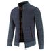 Men's Clothing Men's Stand Collar Fleece-Lined Sweater Cardigan, Thick Knit Pullover With Color Block Design, Warm Winter Oversized Coatigan_viptrois.com