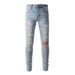 Loom Foreign Trade European And Style Ripped Rhinestone Jeans For Men, Mid-Stretch Youth Men's Skinny American Fashion Casual_viptrois.com