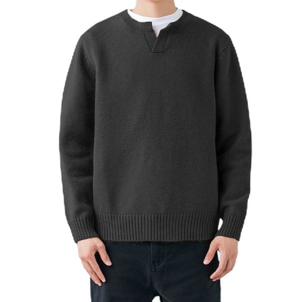 Men's Plus Size V-Neck Knit Sweater - Breathable Stretch Pullover For Casual & Business Wear (Black/White/Grey/Khaki)_viptrois.com