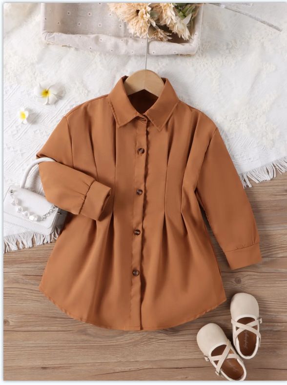 Factory Direct Wholesale Spring New Waist Pleated Long Sleeved Shirt Dress Commuting Solid Color Short Skirt_viptrois.com