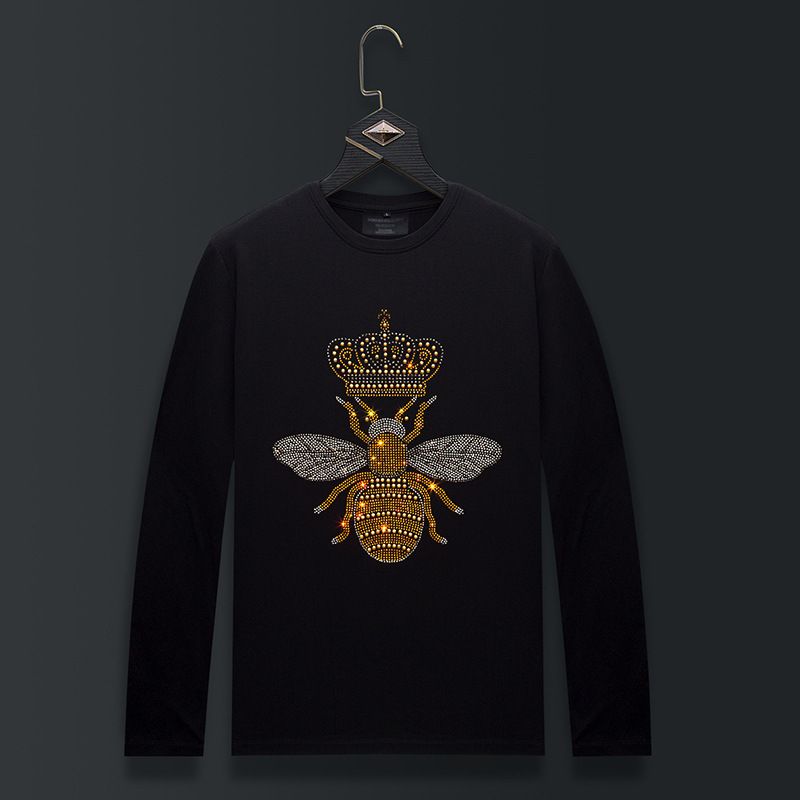 Men's Clothing long sleeved T shirt men's autumn new round neck trend tops bottoming shirt autumn clothes men's hot diamond bee_viptrois.com