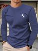 Men's Long Sleeved Round Neck Black T-shirt Top Loose 100 Cotton Tops_viptrois.com