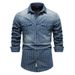 Man's clothing Heavy washed old striped denim shirt men's long sleeve denim shirt_viptrois.com
