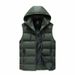 Men's Quilted Puffer Vest – Korean Streetwear Style, Thickened Polyester Fill With Hood & Zipper Pockets (L-5XL, Black/Red/Army Green)_viptrois.com