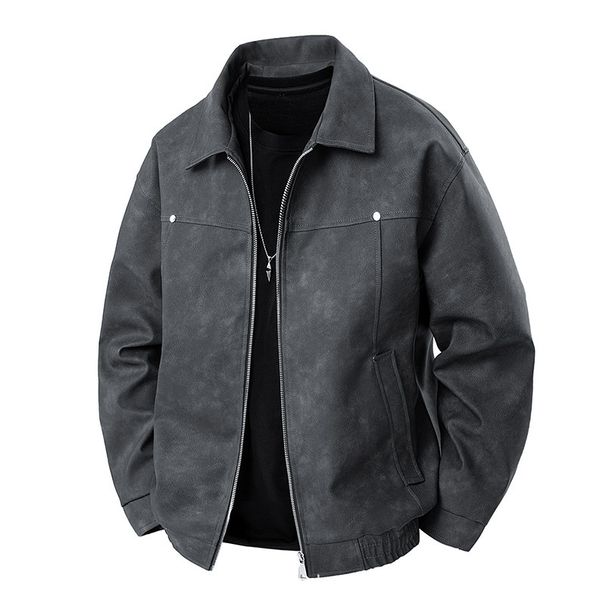 American Spring And Autumn Middle Aged Youth Solid Color Collar Leather Male Maillard Luxury Motorcycle Couple Jacket_viptrois.com