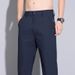 Men's Slim Fit Straight Leg Casual Pants Ultra Thin High Elasticity Quick Drying Ice Silk Business Dress Long Trousers Summer_viptrois.com