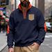 Men's Heavyweight Fleece Zip-Up Hoodie - Winter Stand Collar Pullover With Contrast Patch & Zippered Pockets, Wrinkle-Free_viptrois.com