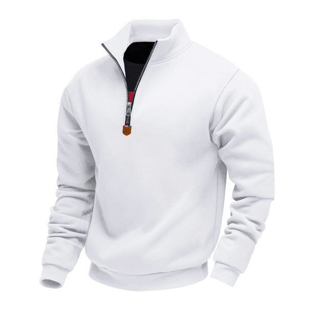 American-style Fleece Lined Skin-friendly Warm Men's Stand Collar Long Sleeve Half-zip Sports Casual Sweatshirt_viptrois.com