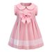 Mother & Kids Summer New Bow Short Sleeved Princess Dress Plaid Girls Cotton Dress_viptrois.com