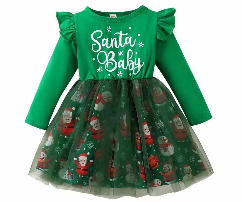 Christmas Santa letter long sleeved dress for girls Santa children dress ins_viptrois.com