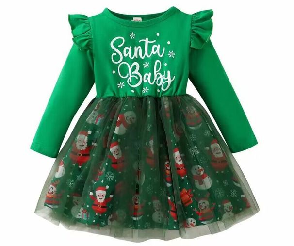 Christmas Santa letter long sleeved dress for girls Santa children dress ins_viptrois.com