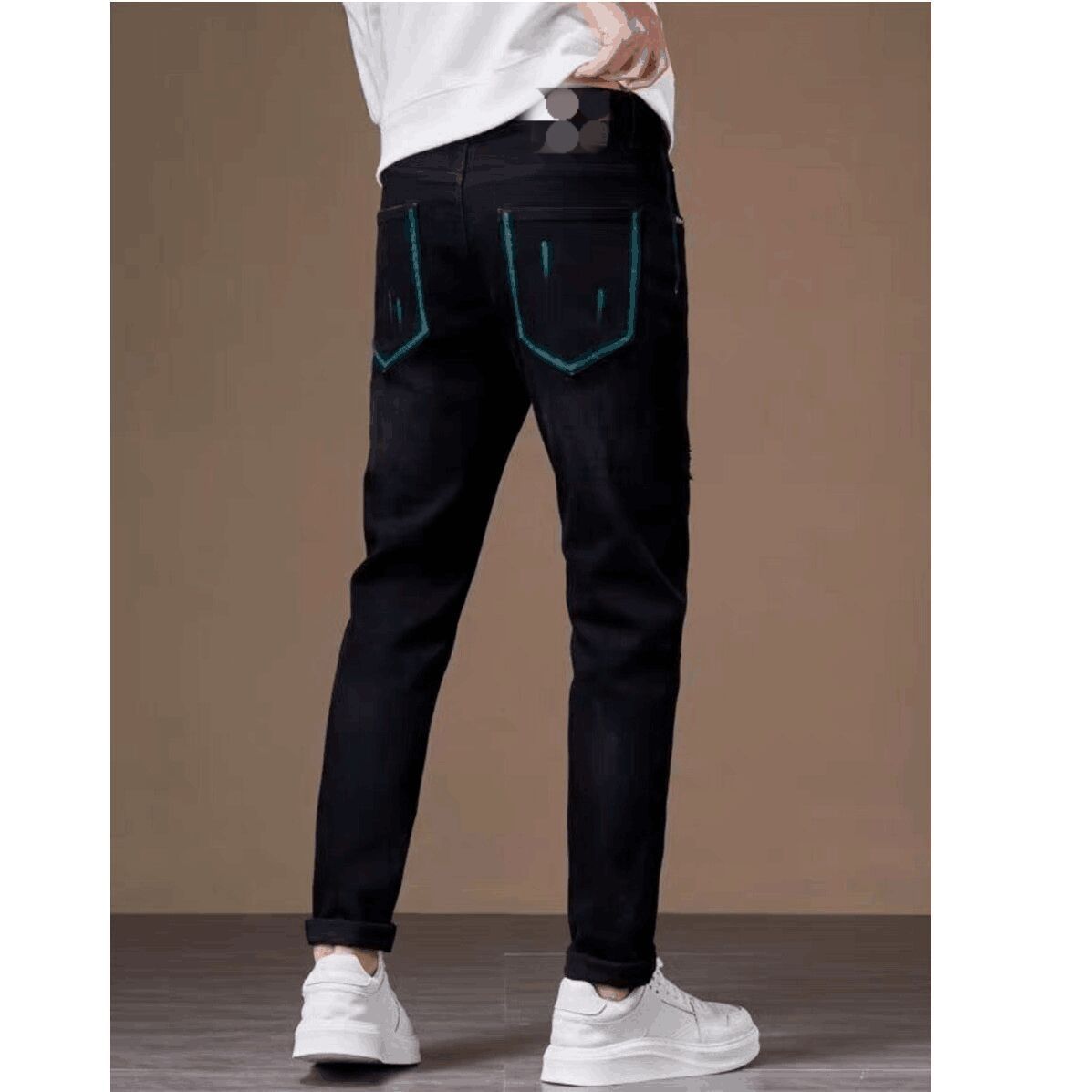 Men's Clothing Jeans Large Size Trendy Brand Fashion Trendy Brand Casual Elastic Small Straight Slim Trousers_viptrois.com