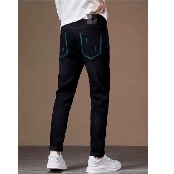 Men's Clothing Jeans Large Size Trendy Brand Fashion Trendy Brand Casual Elastic Small Straight Slim Trousers_viptrois.com