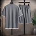 Men's Clothing Men's Short Sleeved Suit Waffle Heart Suit Trendy Loose Ice Silk Shorts Youth Leisure Sports Two Piece Suit_viptrois.com