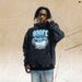 American-style Swan Print Washed Distressed Patch Pocket Hooded Sweatshirt New Loose Casual Top_viptrois.com