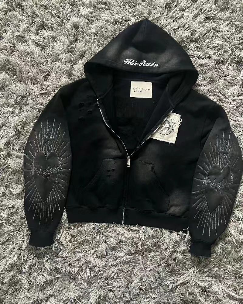 New 9OESH Printed Sweater Short Hoodie 2024 New Hot-selling Versatile Zipper Cardigan Jacket_viptrois.com