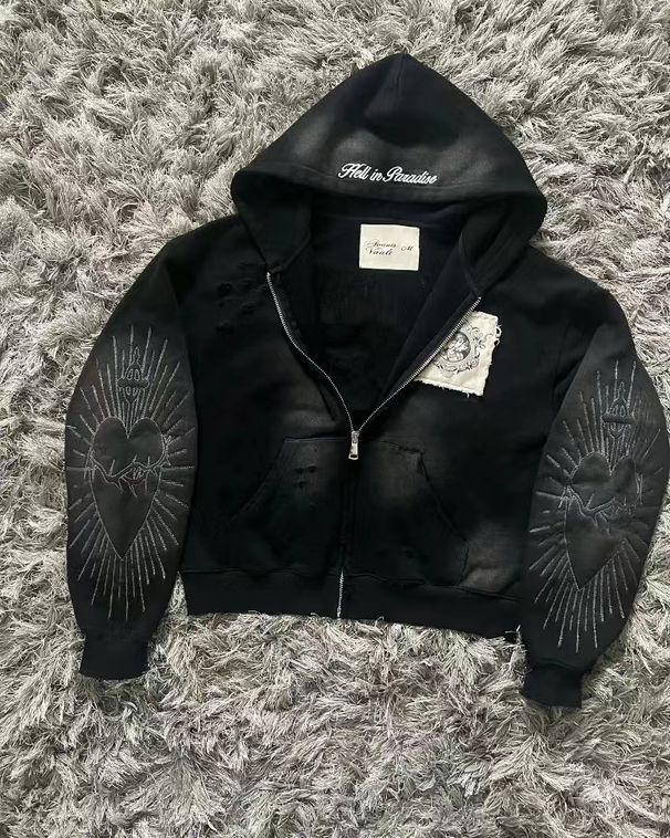 New 9OESH Printed Sweater Short Hoodie 2024 New Hot-selling Versatile Zipper Cardigan Jacket_viptrois.com