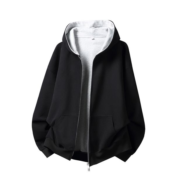 Pulse 380g Heavyweight Color-Block Lined Hooded Sweatshirt For Men, Autumn Loose Casual Cardigan Jacket, Oversized Trendy_viptrois.com