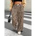 Retro Trendy Casual Pants Women Summer Loose Fit Wide Leg Straight Trousers With Drooping Effect, Leopard Print Black/Brown_viptrois.com
