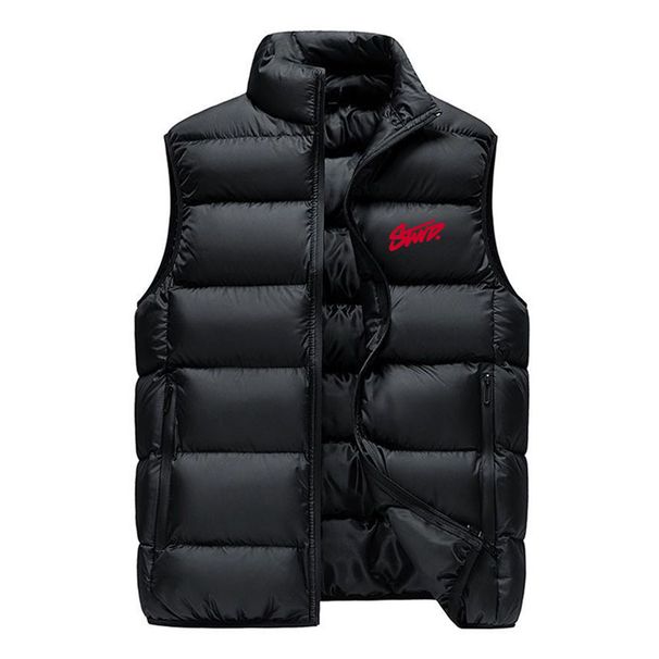 Trendy Fleece-Lined Vest With Bold Letter Print – Unisex Thicken Quilted Sleeveless Jacket For Casual & Streetwear (M-5XL, Black/Grey)_viptrois.com