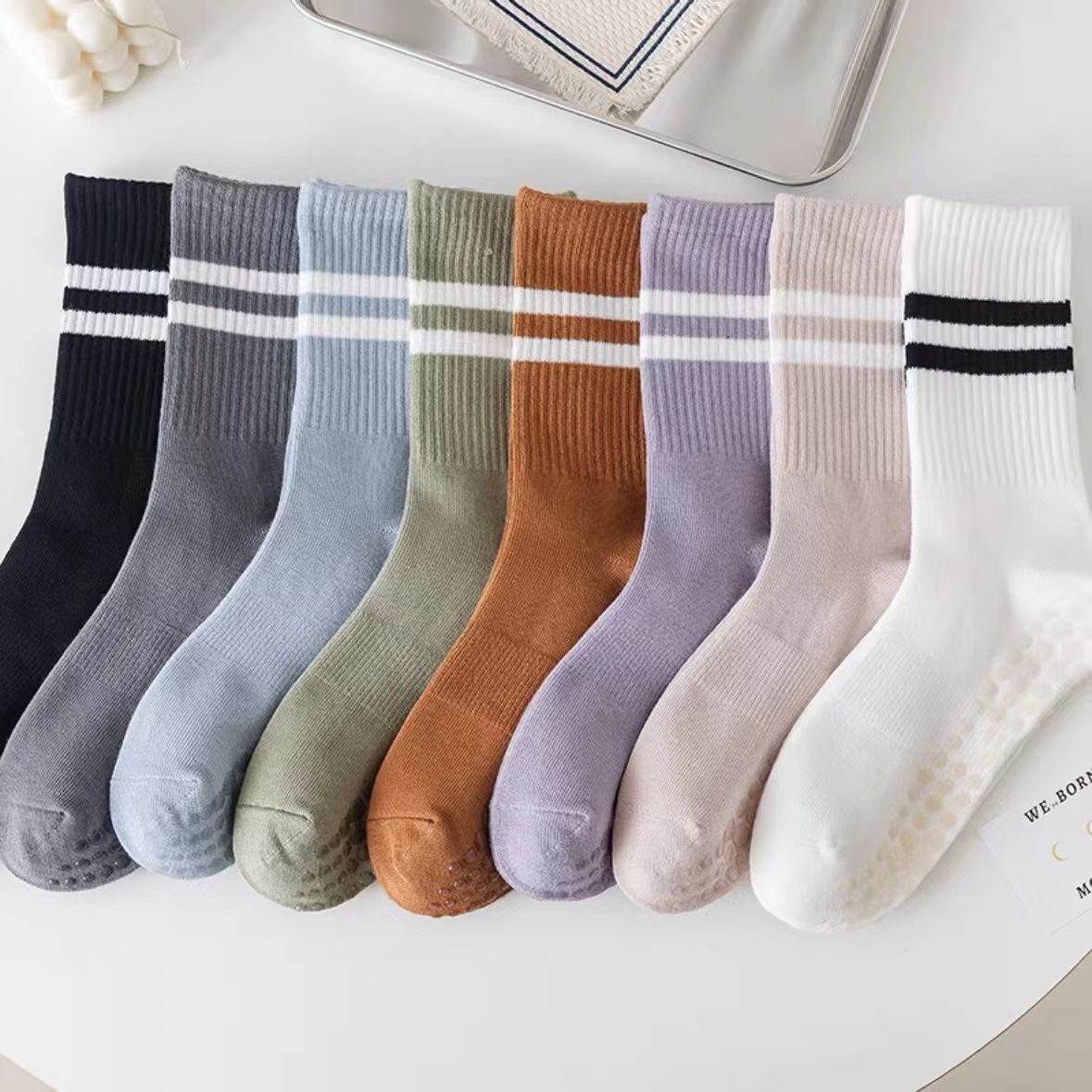 Women's Yoga Socks Spring And Autumn Mid-Calf Dance Professional Pilates Sports Non-Slip Fitness_viptrois.com