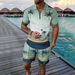 Men's Clothing Beach Short Sleeve T-Shirt Shorts Set Lightweight, Breathable, Comfortable Cotton(Sky Blue, Khaki, Green, Dark Green, Orange) - S-XXXL_viptrois.com