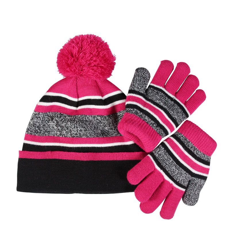 Kids' scarf, hat & glove sets Children's hat and gloves two-piece winter plus fleece warm children's five-finger knitted winterproof suit_viptrois.com