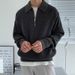 New Trendy Zipper Sweater Men's Polo Casual Long Sleeve Solid Color Knitted Sweater Top Coat Trendy_viptrois.com