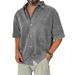 Women’s Retro Short-Sleeve Shirt – V-Neck Casual Blouse In Solid Colors (Navy/Green/Black, S-5XL)_viptrois.com