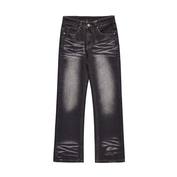 Washed Distressed White Straight-Leg Jeans Men's Trendy High Street American Style Casual Wide-Leg Loose Floor-Length_viptrois.com