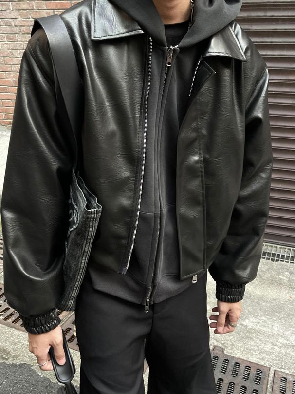 CT American Style Cleanfit Trendy Short Padded Shoulder Jacket For Men Spring And Autumn New Loose Leather Coat Outerwear_viptrois.com