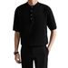 Men's Clothing Summer New Style Knitted Sweater Solid Color Pullover Button Short Sleeve Top Men's High Grade Henry Collar Design Polo Shirt_viptrois.com