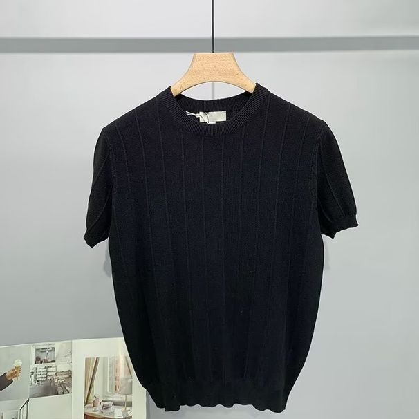Men's Clothing Summer Thin New Pure Cotton Knitted Short Sleeved T Shirt For Women Round Neck Soft Hollow Hook Flower Thin Bottom T Shirt Top_viptrois.com