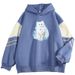 American Style Color Block For Men, Loose Fit, Niche Cat Print Pullover, Cool Outerwear Sweatshirt_viptrois.com