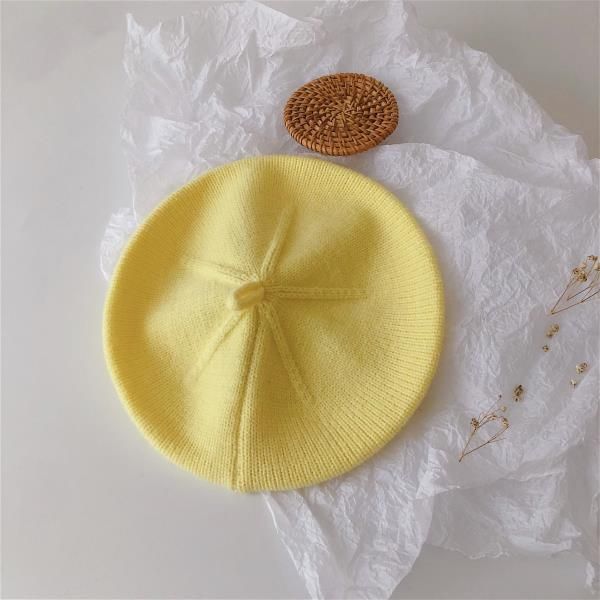 cream color solid color children's knitted hat beret autumn baby soft painter hat woolen hat_viptrois.com