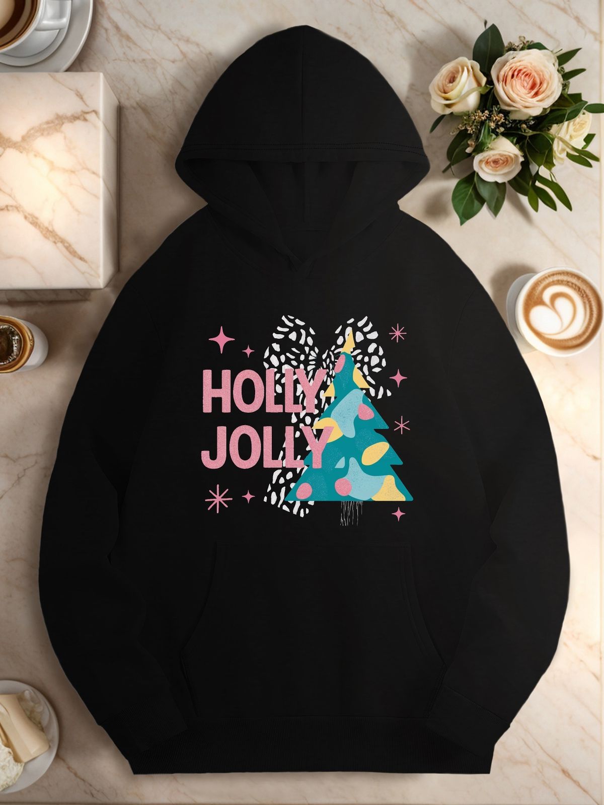 HOLLY JOLLY Holiday Illustration Women's Plus Size Hoodies_viptrois.com