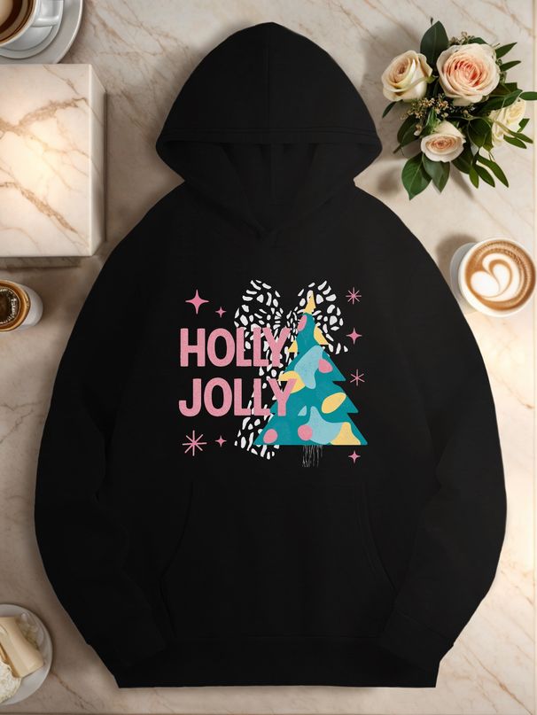 HOLLY JOLLY Holiday Illustration Women's Plus Size Hoodies_viptrois.com