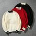 Jianheng Men's Long Sleeve Sweater Waffle Print Two Piece Set Color Blocking Soft Comfortable Fabric Street Style Slim Fit_viptrois.com