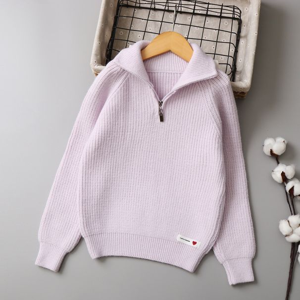Half Zipper Twisted Knitted Girls Sweater For Middle And Large Children Autumn And Winter Children's Sweater New Children's Clothing_viptrois.com