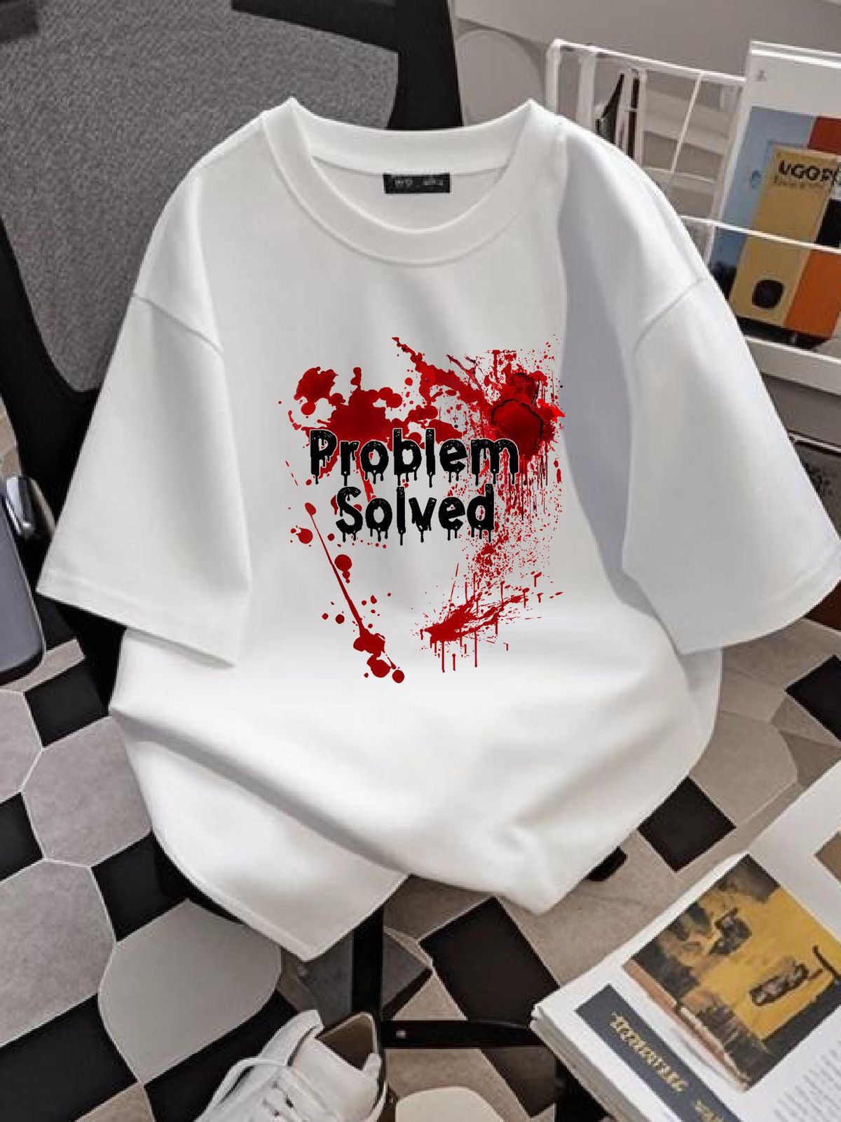 Problem Solved Halloween Print T-Shirt, Size S-5XL Stylish Homme Top For Everyday Wear Fashion Stretched Casual Breathable Comfortable_viptrois.com