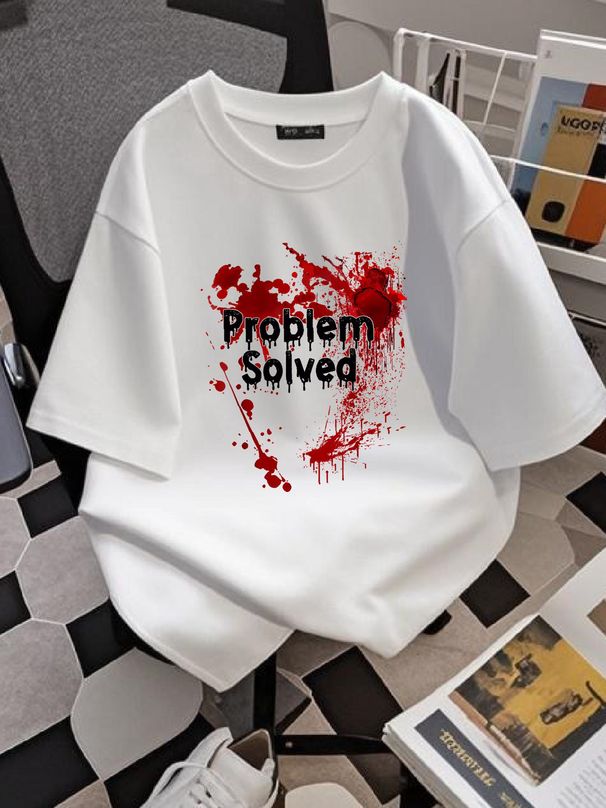 Problem Solved Halloween Print T-Shirt, Size S-5XL Stylish Homme Top For Everyday Wear Fashion Stretched Casual Breathable Comfortable_viptrois.com