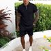 Men's Clothing Short Sleeved Suit Stand Up Collar Zipper Design Fashion Casual Shorts Two Piece Suit Solid Color_viptrois.com
