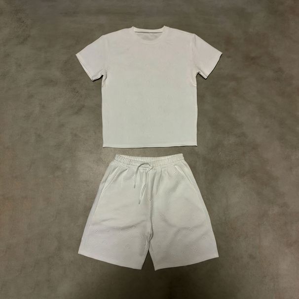 Men's Clothing Men's Spring/summer Casual Vacation T Shirt And Shorts 2 Piece Set, Heavy Jacquard Basic Shorts Set_viptrois.com